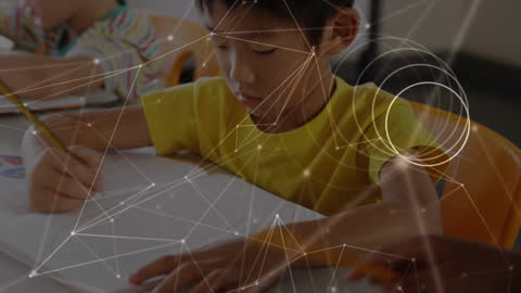 Young Student Studying With Digital Network Overlay