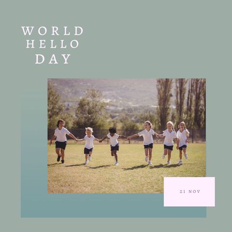 diverse children celebrating world hello day outdoors - Download Free Stock Templates Pikwizard.com