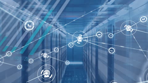 Futuristic Data Icons with Server Room Networks