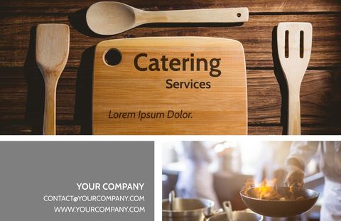 Catering Services Board with Wooden Utensils and Chefs at Work - Download Free Stock Templates Pikwizard.com