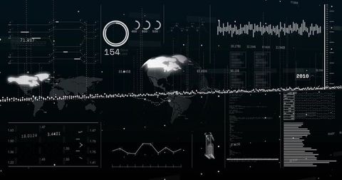 Futuristic data dashboard displaying global analytics and digital visualization interface