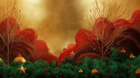 Luxury Holiday Display with Festive Pine Baubles and Elegant Red Waves