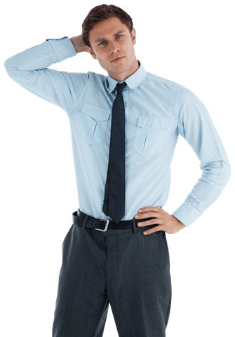 Thoughtful Businessman Posing on Transparent Background