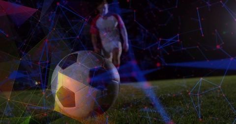 Digital Network Overlays Football Player on Dimly Lit Field - Download Free Stock Images Pikwizard.com