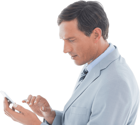 Focused Businessman Using Smartphone on Transparent Background - Download Free Stock Videos Pikwizard.com