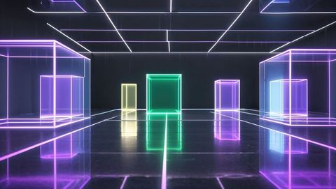 Futuristic neon cube installation