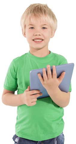 Caucasian Boy Holding Tablet on Transparent Background: Technology Concept - Download Free Stock Videos Pikwizard.com