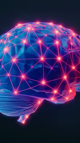 Rotating 3D Neon Brain Network Visualizing Pulsing Neural Connections for Futuristic Tech Videos