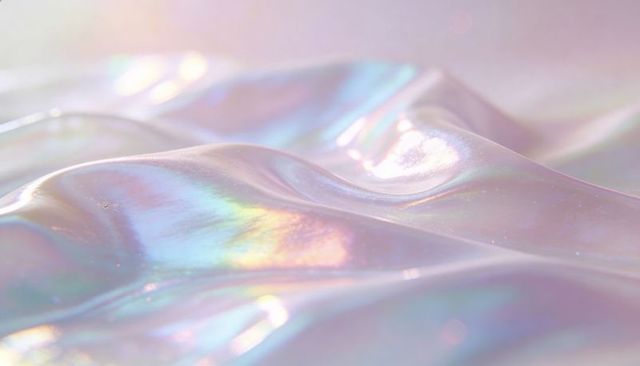 Iridescent holographic fabric with soft folds and pastel prism glow for beauty backgrounds