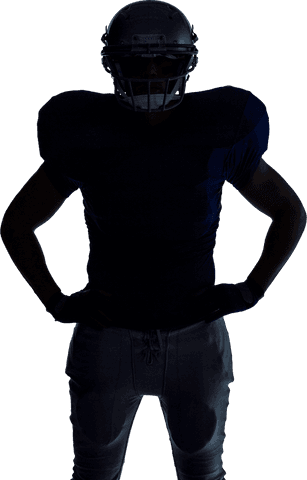Silhouette american football player wearing helmet transparent background