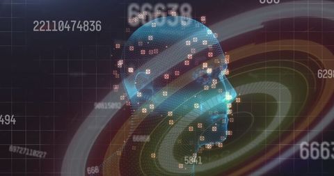 Futuristic Digital Interface with Spinning Human Head Model - Download Free Stock Images Pikwizard.com