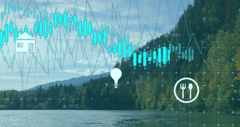 Financial Data and Health Metrics Over Scenic Nature