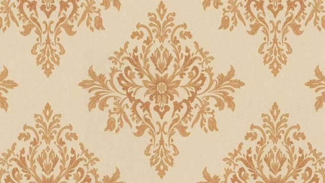 Ornate Damask Wallpaper Pattern in Muted Gold Tones