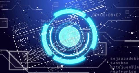 Futuristic Digital Interface with HUD Rings and Data Visualizations