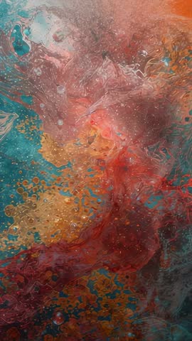 Vertical fluid art video showing flowing pigments forming cells and bubbles in glossy resin