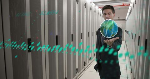 Businessman Innovating in Data Center with Digital Process