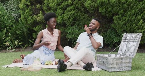 Lovely Couple Enjoying Picnic with Laughter on Grass