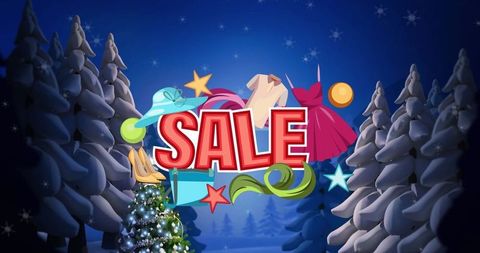 Colorful Winter Sale Promotion in Snowy Forest