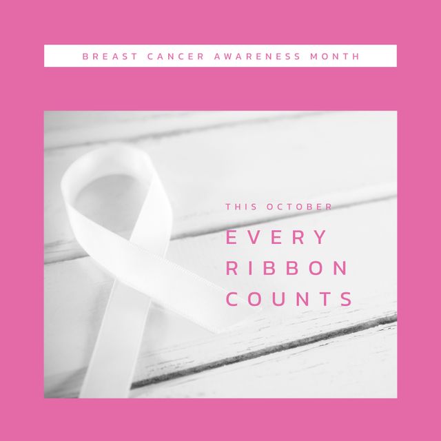 Breast Cancer Awareness Month Every Ribbon Counts Text and White Ribbon - Download Free Stock Templates Pikwizard.com