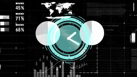 Digital Clock Graphic with Data Trends