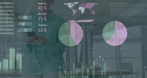 Digital Analysis Overlay with Businesswoman Using Tablet