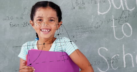 Happy Schoolgirl Enjoying Mathematics in Learning Environment
