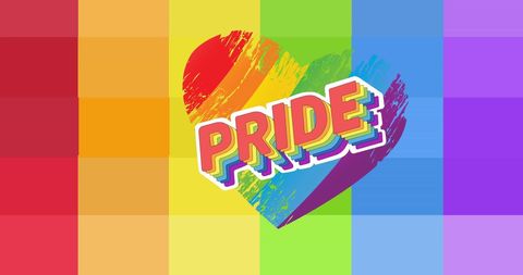 Colorful Pride Heart Illustration Over Rainbow Stripes