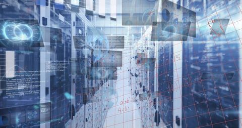Futuristic Data Center with Global Technology Interface Overlays - Download Free Stock Images Pikwizard.com