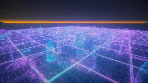Neon Cyberpunk Cityscape Under Starry Night Sky