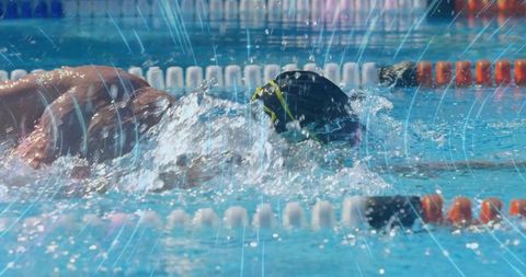 Athlete Swimming Front Crawl in Competitive Pool Action