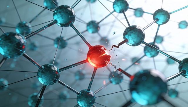 Central molecular node cracking and emitting sparks in futuristic lattice network