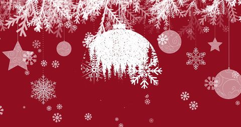 Festive Christmas Ornaments and Snowflakes on Red Background - Download Free Stock Images Pikwizard.com