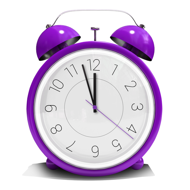 Purple alarm clock on transparent background showing midnight - Download Free Stock Videos Pikwizard.com