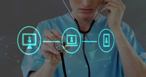 Female Doctor Interacting with Digital Medical Interface