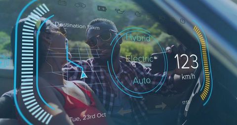 Couple Takes Selfie with Futuristic Car Head-Up Display