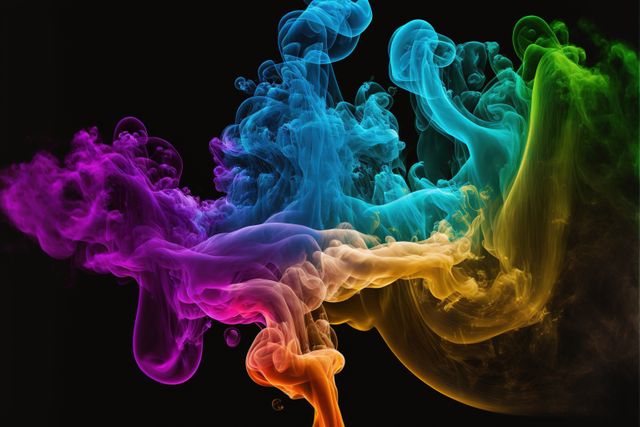 Colourful smoke trails floating on black background, created using generative ai technology - Download Free Stock Photos Pikwizard.com