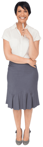 Happy Businesswoman with Pen Smiling on Transparent Background