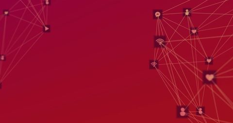 Abstract Digital Network Connections on Red Background