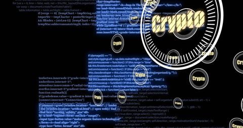 Digital code with crypto text representing blockchain and encryption