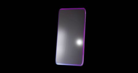 Floating modern smartphone with glossy glass screen and magenta-blue bezel on black