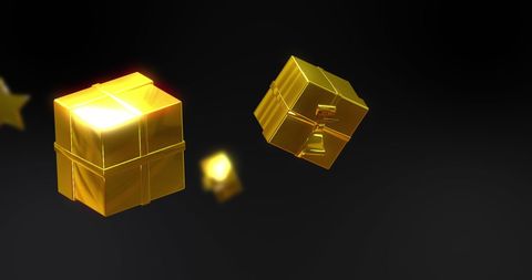 Glowing Golden Gifts Floating on Black Background - Download Free Stock Images Pikwizard.com