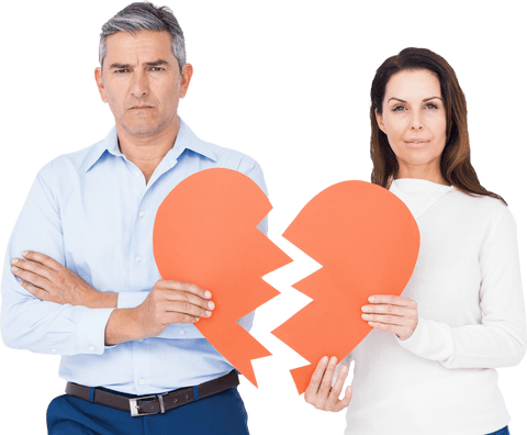 Transparent Background of Couple Holding Broken Heart Shape
