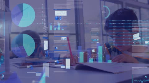 Diverse Students Engaging with Futuristic Data Interface