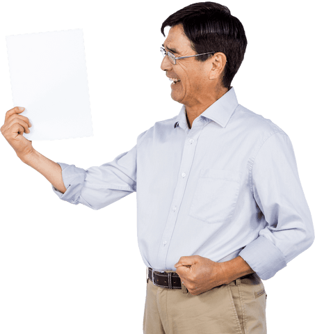 Happy Asian Businessman Holding Blank Card on Transparent Background - Download Free Stock Videos Pikwizard.com