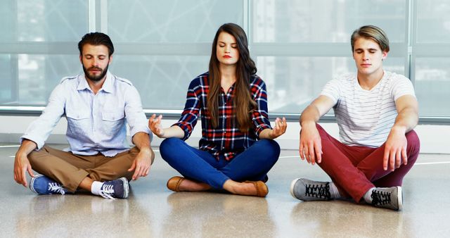 Group Meditating in Office Relaxation Session - Download Free Stock Images Pikwizard.com