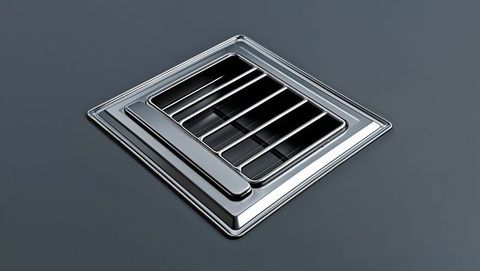 Shiny chrome vent cover on gray surface