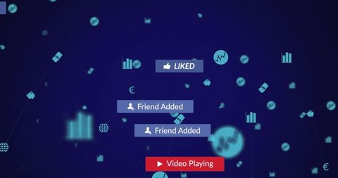 Social media connection with digital icons on blue background