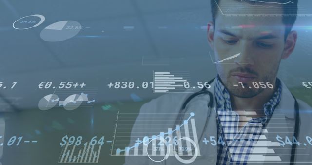 Focused Doctor Analyzing Financial Statistics with a Futuristic Digital Interface - Download Free Stock Images Pikwizard.com