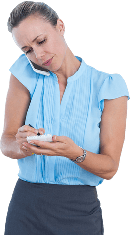 Businesswoman Multitasking on Phone Call and Taking Notes Transparent - Download Free Stock Videos Pikwizard.com