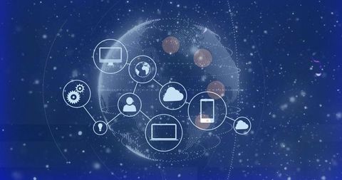 Global Tech Network with Digital Connectivity Icons